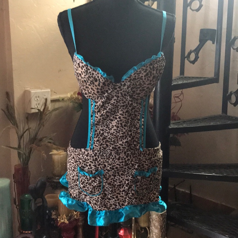 French Maid Leopard & Teal Blue Sexy Lingerie piece